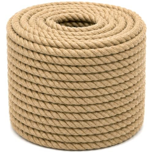 Natural Jute Rope (3/8 Inch x 100 Feet) Thick Hemp Rope Twisted Jute Twine for DIY Crafts, Cat Scratching Post, Gardening, Decorating - size: 3/8 Inch x 100 Feet