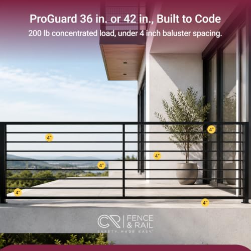 CR Fence & Rail Horizontal Guard Rail Kit, 4'Wx3'H DIY Railing Balusters Set w/Middle Post, Brackets Included, for Deck, Porch, Patio & Balcony, Requires 2 End Posts - size: V4 - 36", style: 36" - 4'Section+Post