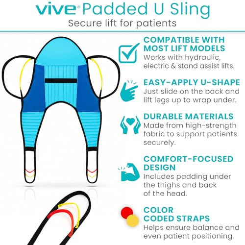 Vive Padded Patient Lift Sling w/Head Support - Universal Fit for Hoyer | Hydraulic, Electric Lifts - Full Body Transfer Sling for Shower, Toileting & Home Use - Mesh Padded, Machine Washable - size: Small