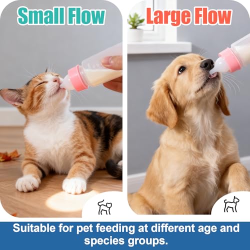 DEMORA Kitten Bottle Feeding Kit, Graduated Nursing Feeding Bottles for Pet Kitten Puppy Hamster Rabbit with Two Kinds of Replaceable Nipples Feeder (Clear, 3.4 oz) - size: 3.4 Ounce