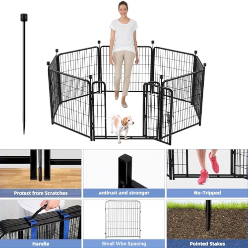 ADAVIN 32 in(H) Garden Fences and Borders,1 Gate+7 Panels Dog Fence Outdoor for Yard, Heavy Duty Iron Metal Animal Barrier Fence, Portable Fence, Flower Garden Fencing,Total 17.7 Ft(L), Black - size: 8panels-32in(H)×17.7ft(L)