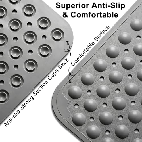 Extra Large Shower Foot Scrubber Mat, Yonala 47x32 Inch Non Slip Shower Mats for Elderly, Anti Slip Shower Mat with Suction Cups, Soft Trimmable TPE Shower Mat for Walk in Shower Stall, Heavy Mat - color: Gray