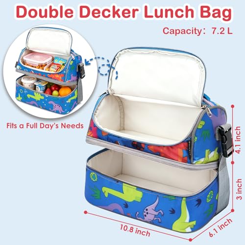 FlowFly Kids Double Decker Cooler Insulated Lunch Bag Large Tote for Boys, Girls, Men, Women, With Adjustable Strap, Dinosaur - color: Dinosaur