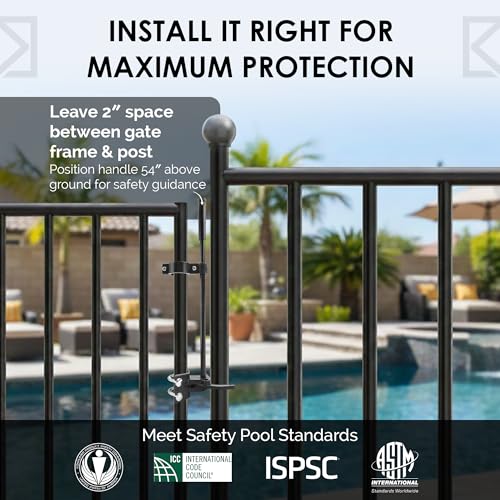 Pool Gate Latch, Chain Link Fence Gate Latch, Fits 1-3/8" x 1-7/8" | Measure your gate before ordering. ONLY Fits 1-3/8" gate frame × 1-7/8" gate post.