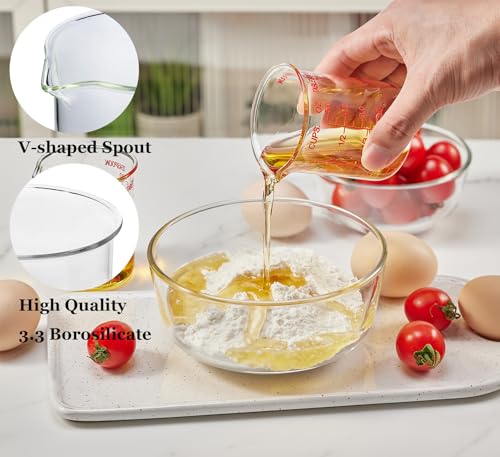 Ackers BORO3.3 Glass Measuring Cup, V-Shaped Spout, 150 mL / 5 oz, Single | 3.3 borosilicate glass with five red printed scales and a wide opening for cooking, baking and drink preparation - size: 150 ML (5 Oz)-SINGLE