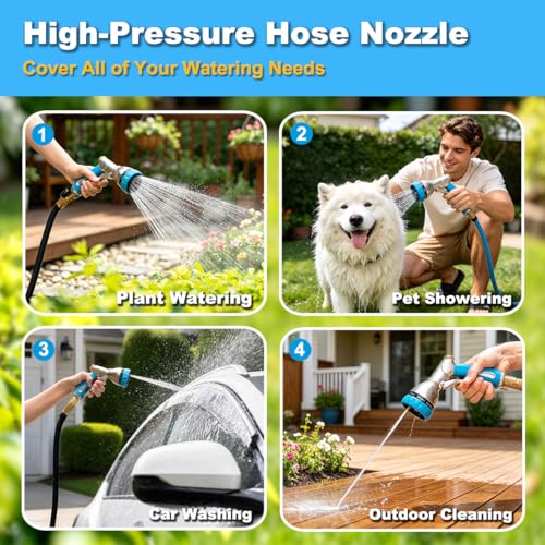 FANHAO Metal Garden Hose Nozzle Heavy Duty, 8 Spray Patterns, High Pressure | Comfortable Non-Slip Handle, Hands-Free Lock, Rustproof Leak Proof Water Hose Sprayer for Watering Plant, Car & Pet Washing - color: Blue