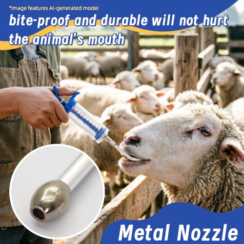 2 Pcs Goat Syringe Reusable Adjustable Goat Drench Syringe with 2 Drench Nozzle and Needles, Feeding Supplies for Cattle, Sheep, Goats, Horse, Pig, Dog (Blue, 20ML+50ML) - color: Blue, size: 20ML+50ML