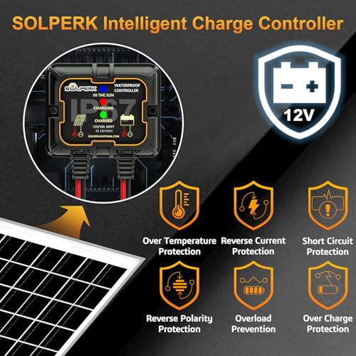Solar Panel Kit 10W 12V Waterproof Solar Battery Trickle Charger | Solar Battery Maintainer + Smart MPPT Controller + Adjustable Mount Bracket for Boat Car RV Motorcycle Marine Automotive - size: 10W