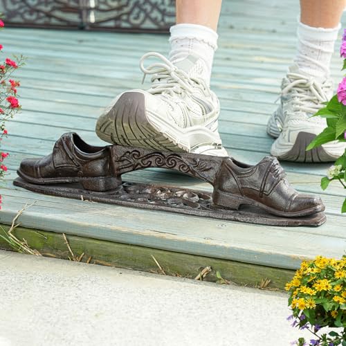 Sungmor Vintage Cast Iron Boot Scraper, Rustic Brown Shoes Boot Cleaner | Farmhouse Front Door Shoe Scrubber Mat,Decorative Garden Mud Cleaner