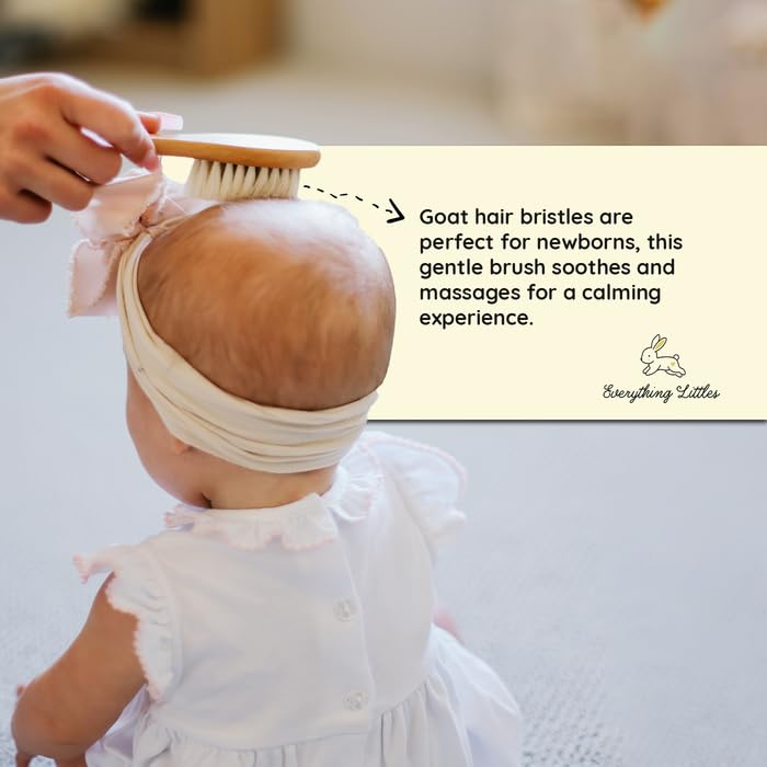 Wooden Baby Brush Set - 3 Pack | Massage Brush, Soft Goat Hair Cradle Cap Brush & Sturdy Wooden Comb for Tangle-Free Baby Hair Grooming | Pull-Free, Gentle on Baby’s Scalp