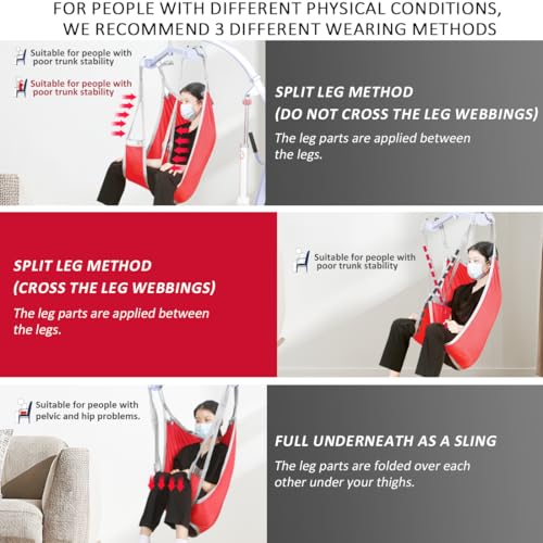 EZ Assistive Patient Lift Divided Leg Sling with Lower Back, Patient Lift Sling for Transfer and Positioning and Lifting, 500lb Weight Capacity - color: Red, size: Medium-Pack of 1 pc