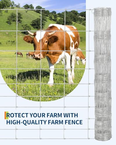 Farm Fence 6FT x 262FT, 12GA Livestock Fence, Goat Fence, Galvanized Cattle Fence, Heavy Zinc Coating Wire Fencing, for Goat Deer Yard Livestock Animals Protection - size: 6ft x 262ft