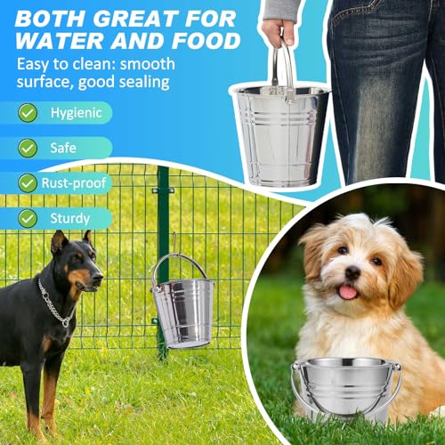 Hicarer 10 Pack 1.5 Quart Stainless Steel Dog Water Buckets, Metal Pails | For Dogs Birds Cats & Livestock, Pets, Kennels, Fences, Gardening, Camping, Handle Design, Heavy Duty, Durable, Easy Clean - size: 1.5 Quart