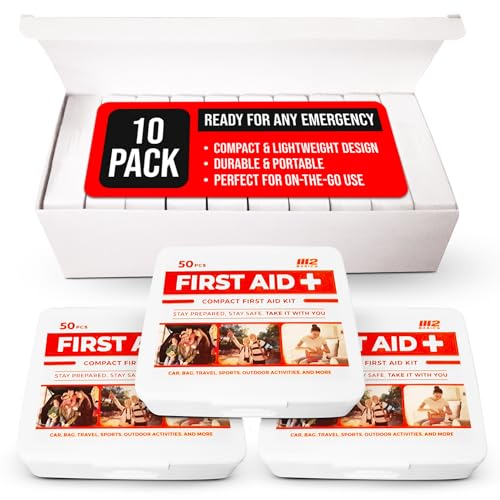 M2 BASICS 10x50 Piece Premium Mini First Aid Kit Bundle, Donation, Travel | 500 Total Pieces Bulk Pack For Charity, Car, Backpack, Office, School, Church, Camping, Family, Friends And Nonprofit