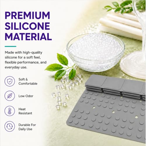 Webos Silicone Bath Mat with Suction Cups – Non-Slip Foldable Bathtub & Shower Mat, Durable & Quick-Dry Safety Tub Mat with Large Drain Holes for Families 28"x 14" Grey - color: Grey, size: 28" x 14" (Rectangular)