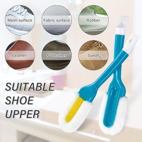 Andiker Professional Cleaning Shoe Brush, Multifunctional Long Handle Shoe Brush Cleaner, Hangable Soft Bristle Shoes Cleaning Brush (Blue) - color: Blue