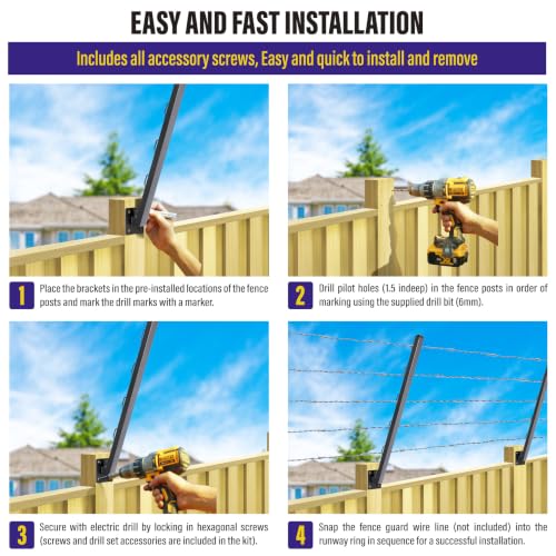 Hulave 8-Pack Angle 25° Fence Post Extender High 32" Fence Barbed Wire Extend Arm for Outdoor Fences to Increase Height for Privacy,Security Prevent Animals from Jumping and Breaking in (Matte Black) - size: 32in-25°Angles