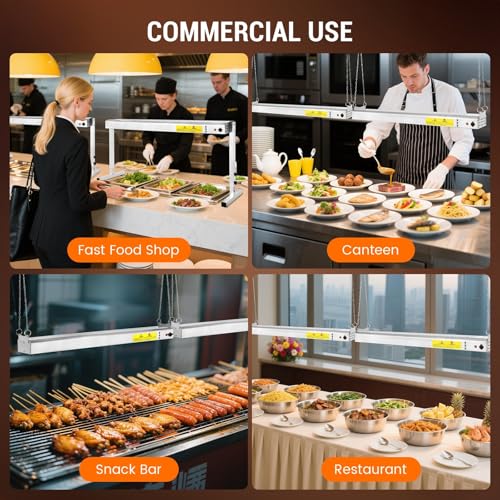 36-Inch Food Heat Lamp, 1000W Commercial Heat Lamp for Food, 115V | Keep Food Warm, Stainless Steel Heating Lamp, Hanging or Stand, Food Warmers for Parties Buffet, Restaurant, Kitchen, Silver - size: 36 Inch