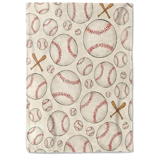 Baseball Sport Fleece Blanket,50x60in,Red Stitched Ball Wooden Bat Cream Throw Blankets,Soft Cozy Lightweight, Ideal for Bed Living Room Home Game Day Decor,Adult Gifts - color: Baseball, size: 50x60 Inch