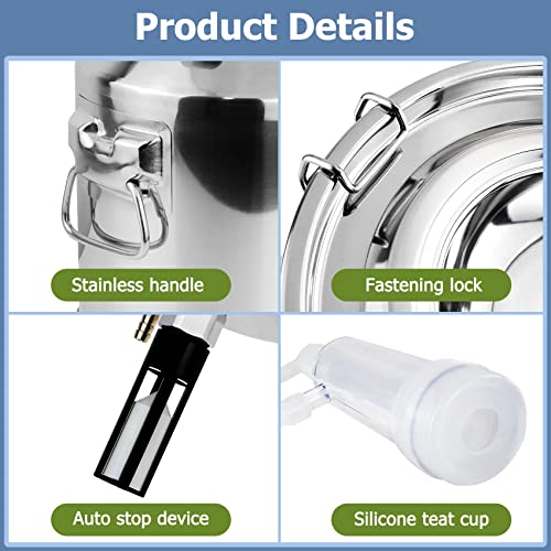 2026 Upgrade 3L Goat Milking Machine, Continuously Adjustable Suction Pulsation Vacuum Electric Milker, Portable Livstock Milking Machine with Stainless Bucket(US Plug)(3L Goat) - size: 3L Adjustable Sheep Milking Machine