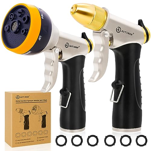 AUTOMAN Garden Hose Nozzles - High Pressure 100% Metal Hose Sprayer 2 Pack, Heavy Duty Garden Watering Nozzle Set, Powerful Garden Nozzle for Watering Plants, Window Cleaning,Washing Cars,Pets Bathing - style: 7 Patterns+4 Patterns