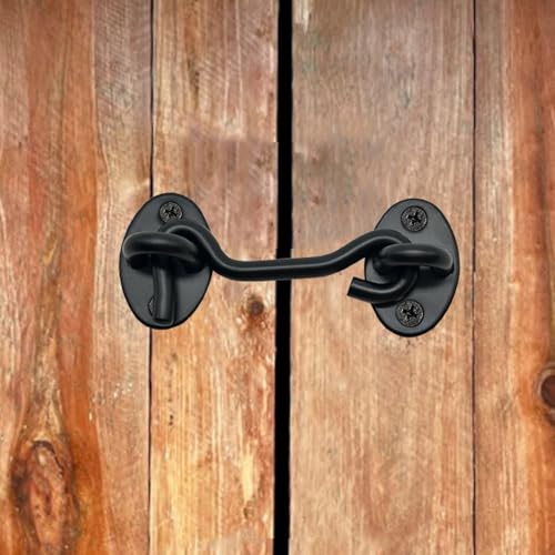 4 Pack 3" Hook and Eye Gate Latch, Stainless Steel Rust-Resistant Barn Door Lock Cabin Hooks for Gate Shutters Window Slide Barn Shed Cabinet Bathroom, with 16pcs Screw,Black - color: Black, size: 3 inch(4pcs)