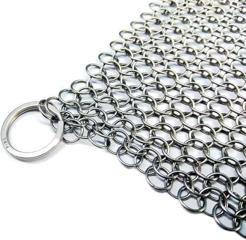 8"x6" Cast Iron Scrubber Stainless Steel Chainmail Cleaner for Pre-Seasoned Pans, Griddles, BBQ Grill and Pot Cookware Cleaning