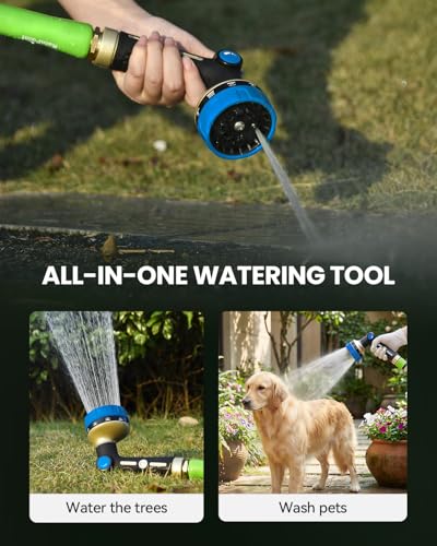 RAINPOINT Garden Hose Nozzle - 100% Heavy Duty Metal Thumb Control Spray Nozzles for Garden Hose High Pressure, 10 Pattern Water Hose Nozzle for Car Wash, Watering Lawn, Pets, Navy Blue - color: Navy Blue