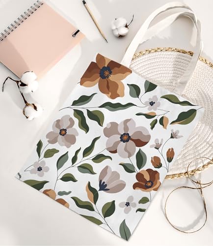 Aesthetic Floral Canvas Tote Bag - Reusable Shoulder Tote Bag for Women Lady Casual Vacation, Shopping, Work, Gym - color: Flower12