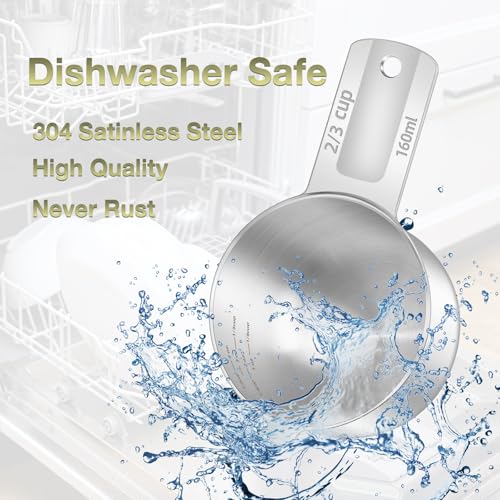 1PCS 2/3Cup (160ml, 5.3oz) Measuring Cup, Etched Inner Scale Measure Scoop | 18/8(304) Food-Grade Stainless Steel, Seamless One-Piece design, Metric and US Measurement, ‌Rust-Free, Dishwasher-Safe - size: 2/3Cup