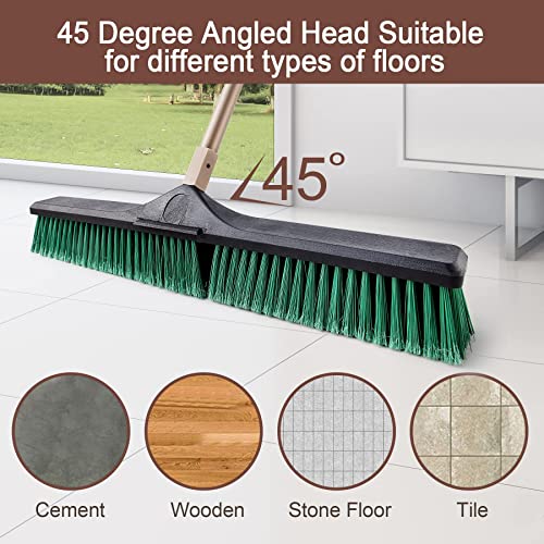 Eyliden Heavy Duty Push Broom 24" with 66" Long Handle | Garage Sweeper, Outdoor Stiff Bristles, For Concrete Sidewalk Driveway Yard Patio Deck Warehouse, Sweep Snow