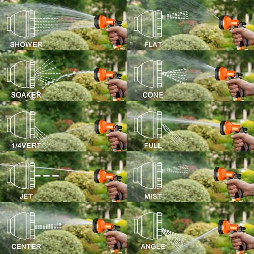 Besiter Garden Hose Nozzle Sprayer 10 Watering Patterns Spray Nozzles Heavy Duty Hose Head Lightweight Hose Attachment Orange - color: Orange