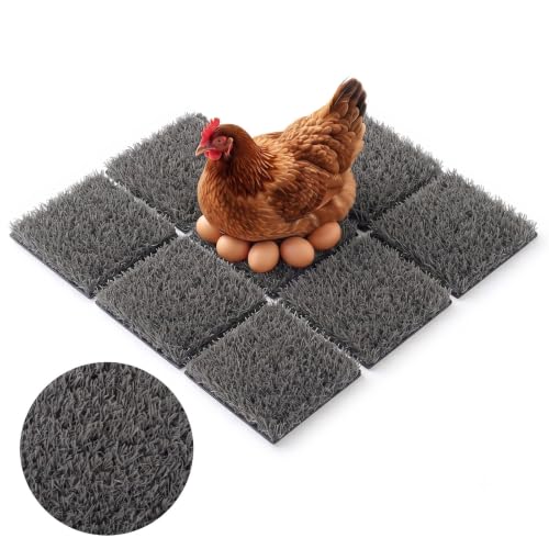 Chicken Nesting Pads, 12x12 Washable Artificial Grass Mat for Chicken Coop, Reusable Pet Garden Turf with Rubber Backing (8 PCS Gray) - color: 8 PCS Gray
