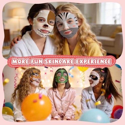 28 Pack Animal Collagen Face Masks for Girls, Bulk Hydrating Face Mask | for Kids Teens, Skin Care for Kids, Suitable for Dry Skin, Spa Party Supplies and Birthday Gifts