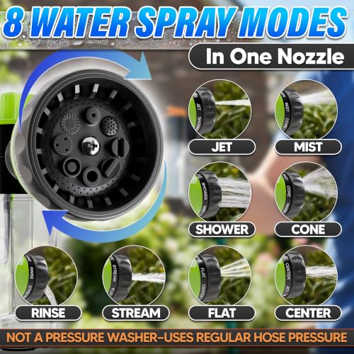 Car Wash Sprayer & Nozzle with Soap Dispenser, 3.5 oz Foam Tank (Green) | Hose Attachment for Car, Truck, and Dog Washing, Foam Control Dial, 8 Spray Patterns, Fits 3/4 In Hose, ABS Body, 2 O-Rings - color: Black, Green
