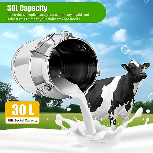 30L 7.9 Gallon Stainless Steel Milk Can Bucket with Sealed Lid and Carry Handle - size: 30L 7.9 Gallon