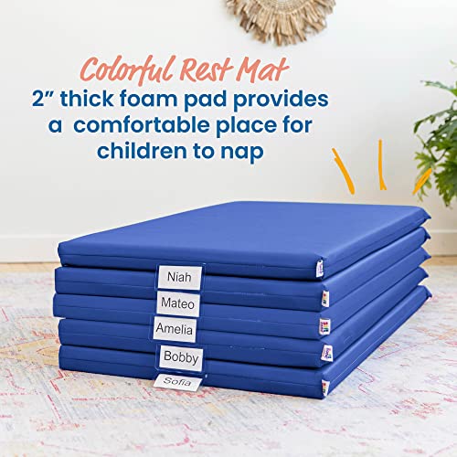 ECR4Kids SoftZone Rainbow Rest Mat, 2in, Sleeping Pad, Blue, 5-Piece | Soft foam with polyurethane cover, GREENGUARD Gold Certified, 2-6 years, fully assembled, non-slip base, daycare or classroom - color: Blue