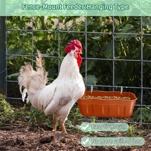 Chicken Feeder Waterer,Hanging Goat Feeders,Feed Trough 3.5 Quart 6 Pack,Hanging Fence Feed Trough for Poultry Livestock,Terracotta - color: Terracotta, size: 3.5 Quart (6 Pack)