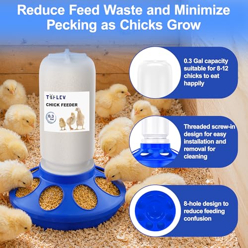 0.3 Gal Chick Feeder and 0.4 Gal Chick Waterer, Adjust Height, Blue | Baby Chick Feeder and Waterer Set, Anti-Drown Poultry Waterer for Raising Chicks in Brooder
