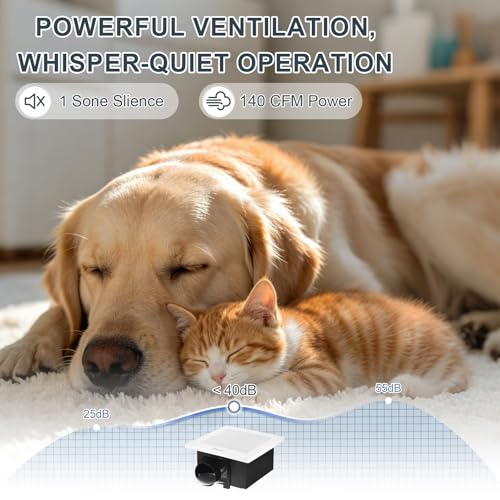 Bathroom Exhaust Fan, 140CFM Bathroom Fan Ceiling Mounted 10"x10" | Ventilation Fan Large Air-flow Capacity Bathroom Fan, 4 Inch Duct, No Attic Access Needed - size: 12"