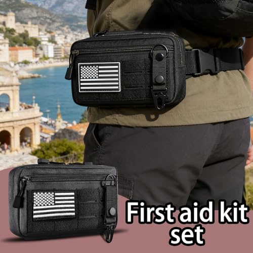IFAK Trauma Kit with Tourniquet, 4-Inch Israeli Bandage, Elastic Bandages, Set of 34 Pieces Tactical First Aid Kit for Car, Camping, Hiking and Travel (Black) - color: Black