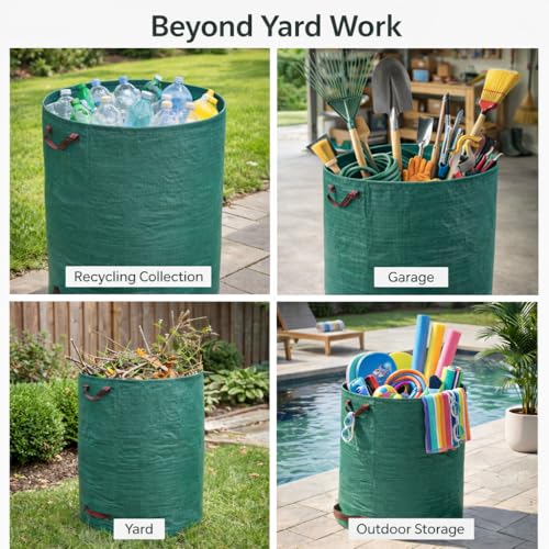 Gardzen 3 Pack 72 Gallon Garden Waste Bags Reusable Heavy Duty | Gardening Bags for Lawn, Pool and Yard Cleanup, Reusable Leaf Waste Bags for Leaves, Grass Clippings and Outdoor Debris - size: 3 Count (Pack of 1)