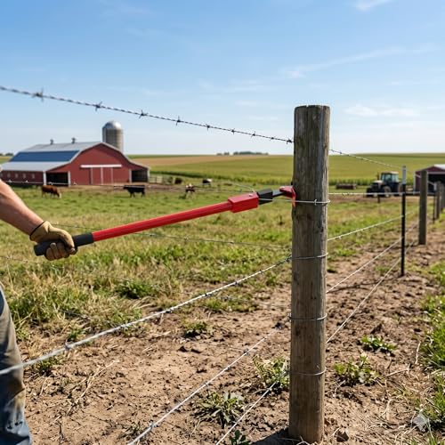 Fence Barbed Wire Stretcher Tool, Heavy-Duty Wire Tensioner & Repair Tool for Barbed, Smooth & Electric Fence Wire, Easy One-Person Operation for Farm, Ranch & Garden Projects
