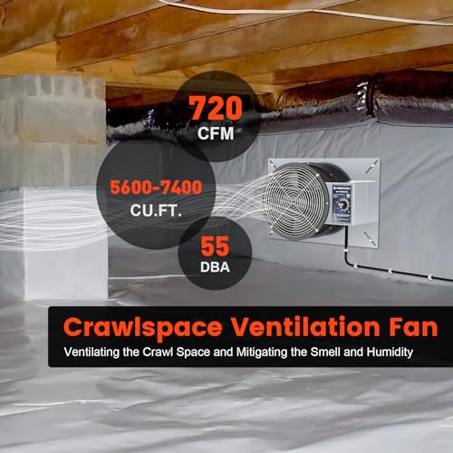 Abestorm 720 CFM Crawlspace Ventilation Fan with Humidistat 10 Inch | Stainless Steel Vent Fans Digital Panel, Temperature Controller with Humidistat for Attic with Isolation Mesh, IP 55 Rated - color: Grey