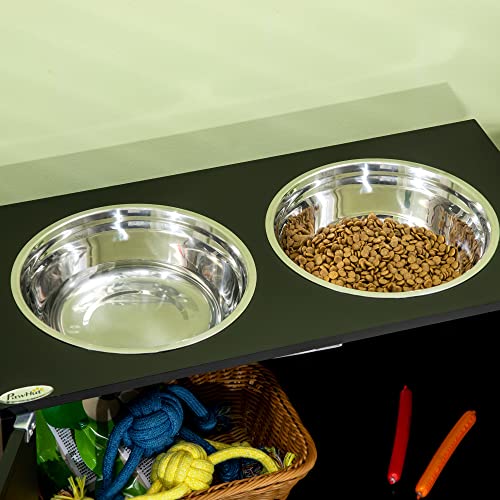 PawHut Large Elevated Dog Bowls with Storage Cabinet 44L Capacity Black | Raised Dog Bowl Stand, Pet Feeding Station - color: Black
