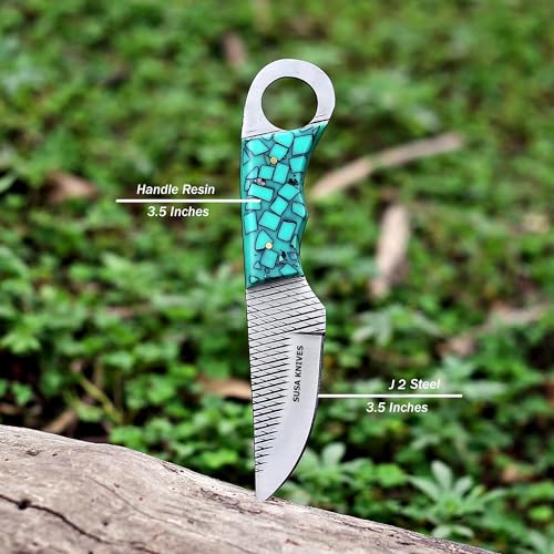 Custom Handmade 7'' fixed blade hoof rasp knife/Cow boy knife/Damascus steel Bull cutter cowboy knives with pancake leather sheath (SUSA 110) - color: SUSA 110