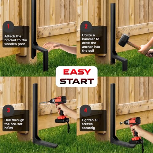 Heavy Duty Fence Post Repair Kit, Anchor Spike, Double-Leg, Set 1 | Heavy Duty Steel, Fence Post Anchor Ground Spike, For Repair Tilted, Broken Wood Fence Post - color: Set 1