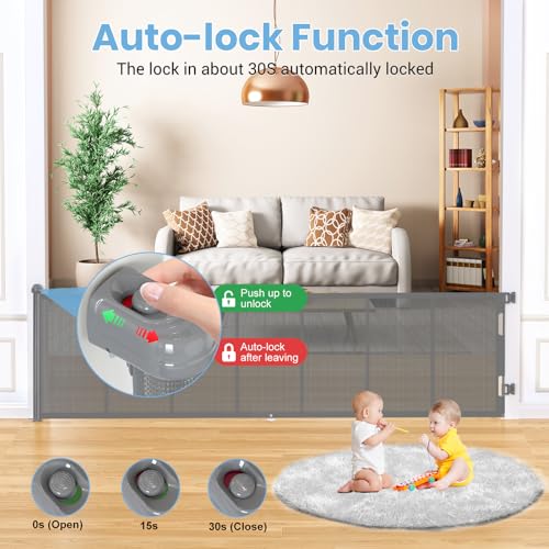 HAMOPY 120 Inch Reinforced Strip Extra Wide Retractable Baby Gate, 33" Tall, Prevent Crawling Through, Wide Extra Long Child Safety Gate for Indoor Baby Fence, Outdoor, Stairs, Deck(Grey) - color: Gy-l