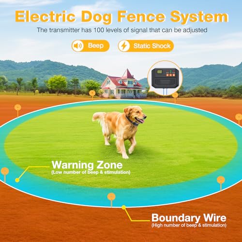 PcEoTllar Electric Fence for Dogs, Safe In Ground Fence Syetem, 1 Receiver | IPX7 Waterproof and Rechargeable Receicer, Comfortable & Adjustable Collar, Easy to Install & Operate, with 656Ft Wire - size: For 1 dog