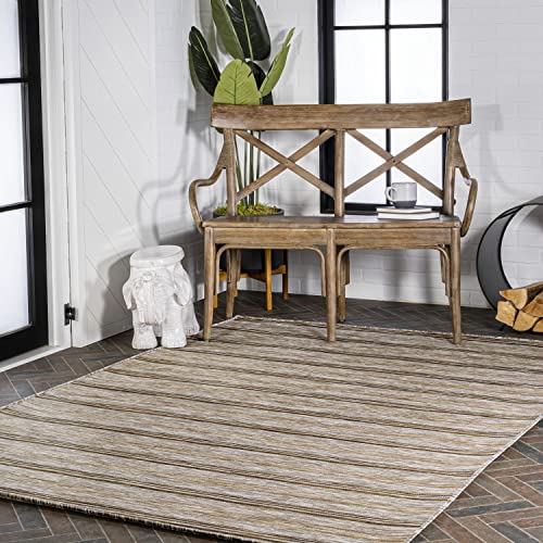 JONATHAN Y Wide Stripe Indoor Outdoor Area Rug 8X10 Brown/Natural, Bo Modern Farmhouse for Backyard, Patio, Porch, Easy-Cleaning, High Traffic, Pet-Friendly, Non-Shedding (TSN101A-8) - size: 7'8" x 10' (Rectangular)